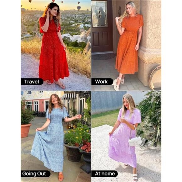 ZESICA Women's 2025 Summer Casual Floral Print Short Flutter Sleeve Crew Neck - Picture 5 of 7